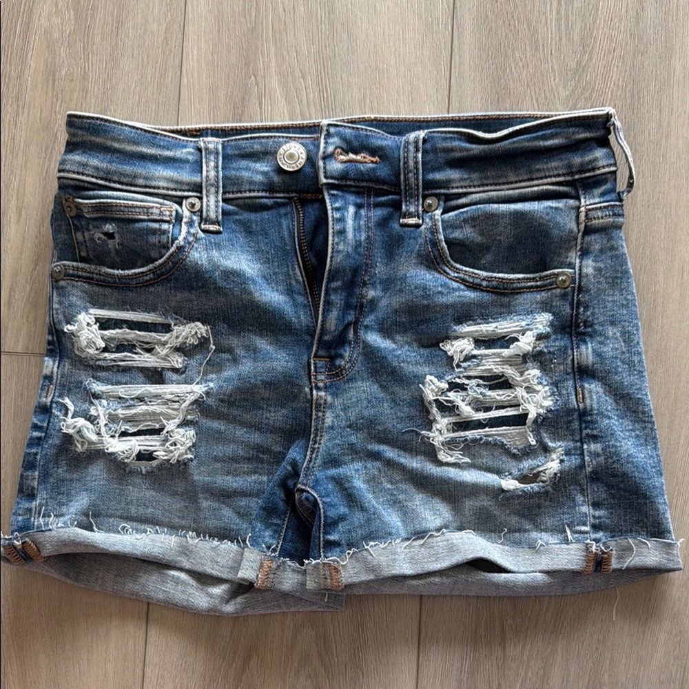 American Eagle Next Level Stretch Denim Distressed Jean Shorts, size 2